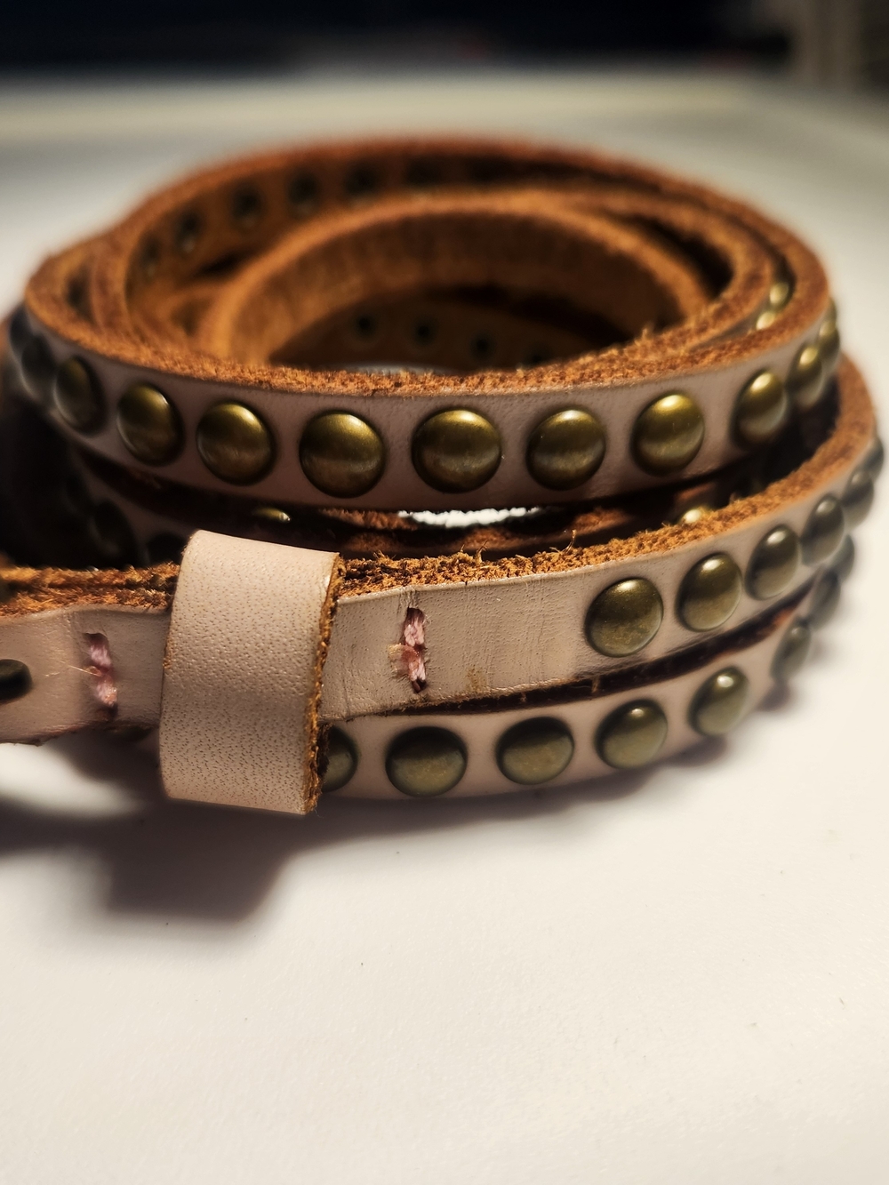 Y2K Boho pink Double-Wrap Skinny Studded Belt antique 28-30" waist